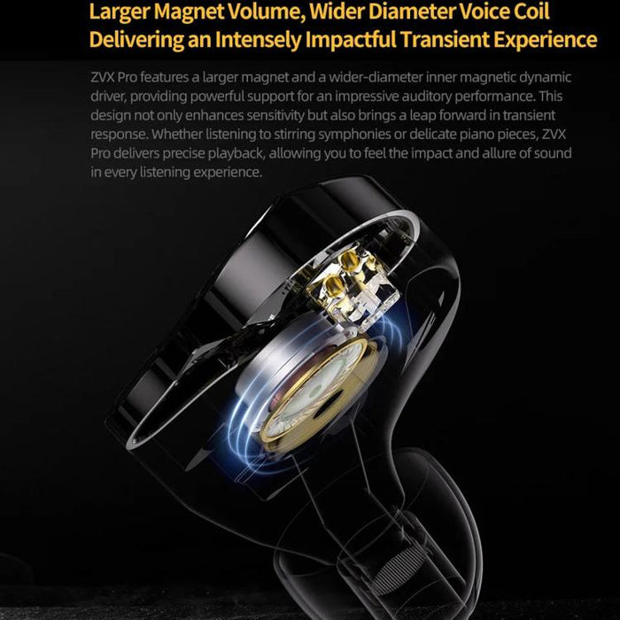 Auriculares intrauditivos dinámicos con cable KZ ZVX PRO de 1,2 m con graves profundos y sonido Hi-Fi., Standard, With Mic