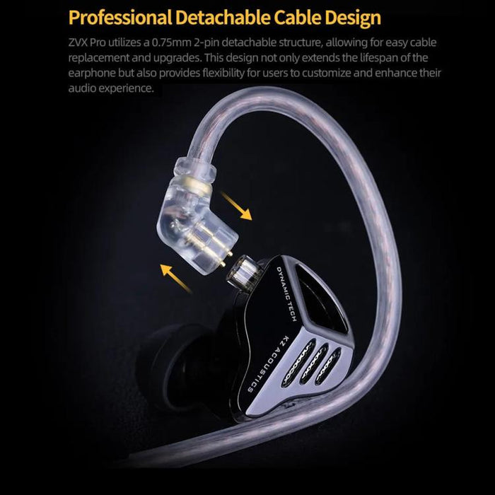 Auriculares intrauditivos dinámicos con cable KZ ZVX PRO de 1,2 m con graves profundos y sonido Hi-Fi., Standard, With Mic