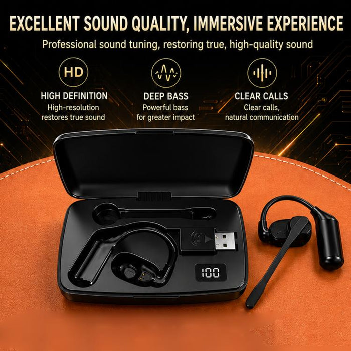 Auriculares Bluetooth giratorios con gancho para la oreja, cancelación de ruido HD y resistentes a la lluvia., V2