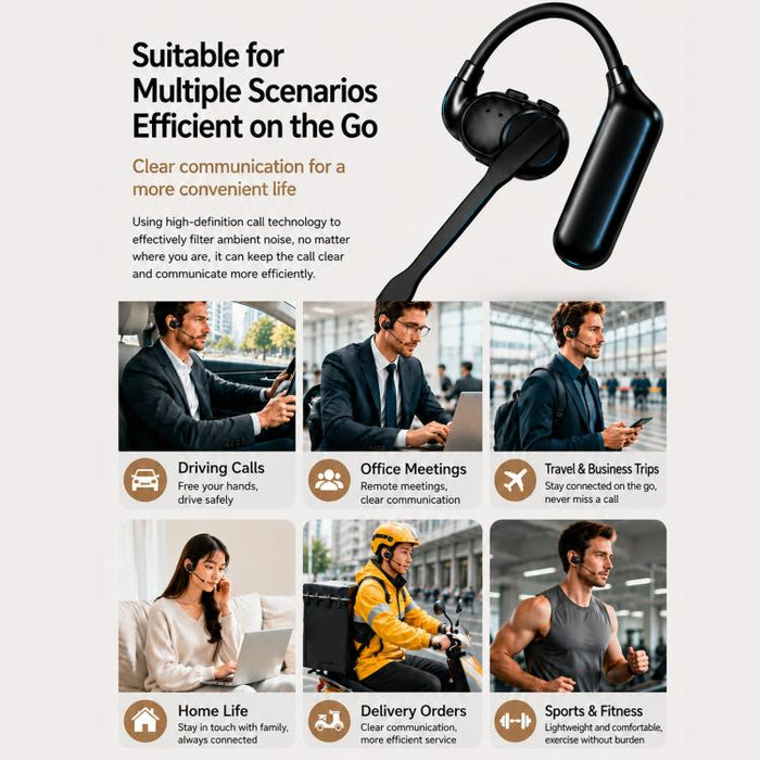 Auriculares Bluetooth giratorios con gancho para la oreja, cancelación de ruido HD y resistentes a la lluvia., V2