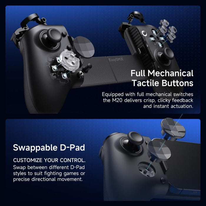 Controlador de juegos móvil EasySMX M20 USB-C con joysticks de efecto Hall, RoSync, diseño ABXY giratorio y tasa de sondeo de 1000 Hz., M20