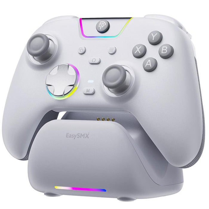 Mando inalámbrico para juegos de PC EasySMX X05Pro, gamepad de tres modos con efecto Hall, gatillos de doble etapa y botones silenciosos para PC y Switch., Grey White, Black, White With Charging Dock, Black With Charging Dock