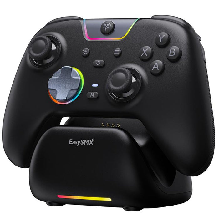 Mando inalámbrico para juegos de PC EasySMX X05Pro, gamepad de tres modos con efecto Hall, gatillos de doble etapa y botones silenciosos para PC y Switch., Grey White, Black, White With Charging Dock, Black With Charging Dock
