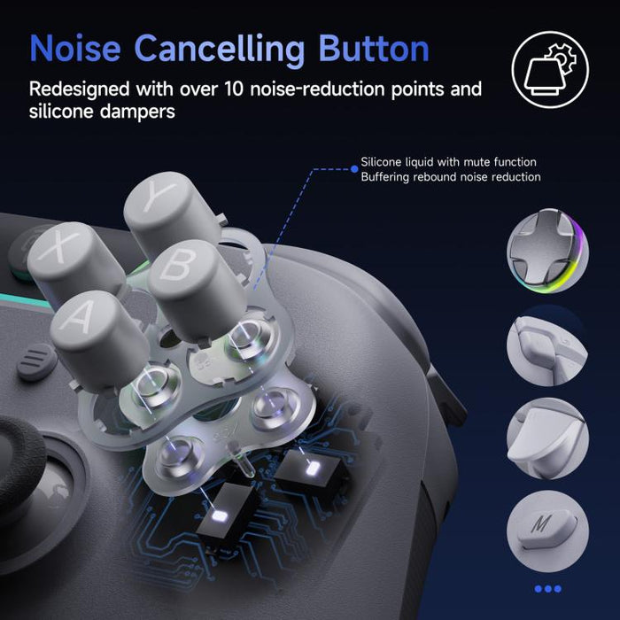 Mando inalámbrico para juegos de PC EasySMX X05Pro, gamepad de tres modos con efecto Hall, gatillos de doble etapa y botones silenciosos para PC y Switch., Grey White, Black, White With Charging Dock, Black With Charging Dock