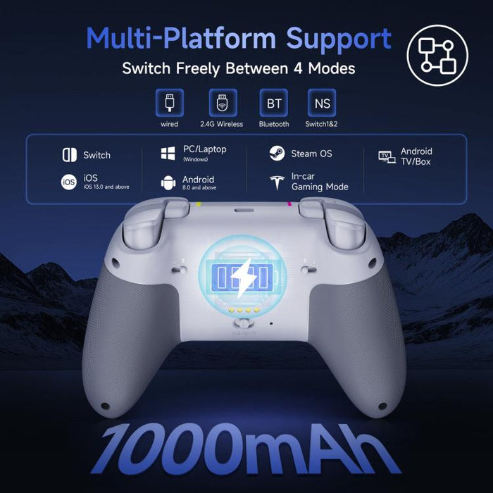 Mando inalámbrico para juegos de PC EasySMX X05Pro, gamepad de tres modos con efecto Hall, gatillos de doble etapa y botones silenciosos para PC y Switch., Grey White, Black, White With Charging Dock, Black With Charging Dock