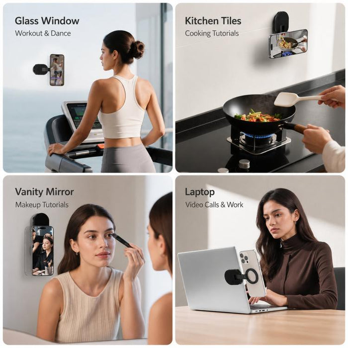 Soporte magnético 3 en 1 para teléfono con ventosa, giratorio 360 grados, plegable, para ducha, gimnasio y con gancho de sujeción., 3-in-1 Black