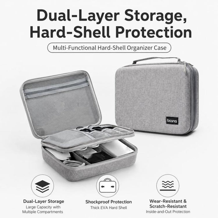 Baona BN-F029 Estuche rígido de EVA para organizador electrónico, bolsa de viaje de doble capa para dispositivos electrónicos.