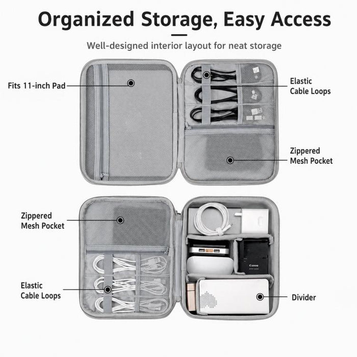Baona BN-F029 Estuche rígido de EVA para organizador electrónico, bolsa de viaje de doble capa para dispositivos electrónicos.