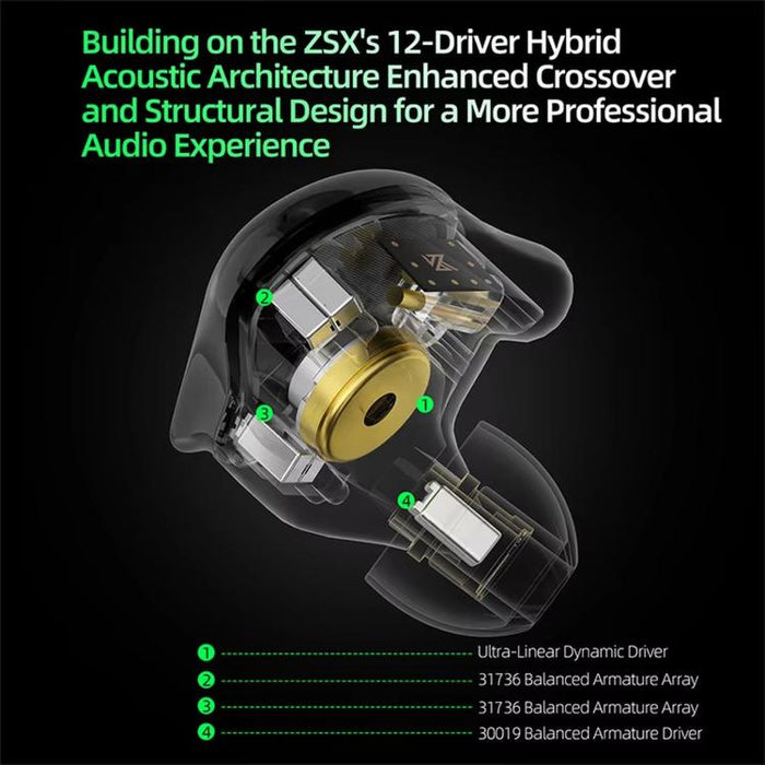Auriculares con cable KZ ZSX PRO con controlador híbrido 5BA+1DD de 1,2 m, audio HiFi, diseño deportivo y para juegos, cable desmontable., Standard, With Mic