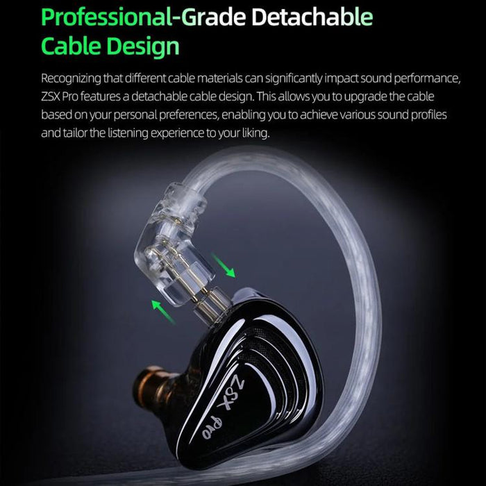 Auriculares con cable KZ ZSX PRO con controlador híbrido 5BA+1DD de 1,2 m, audio HiFi, diseño deportivo y para juegos, cable desmontable., Standard, With Mic