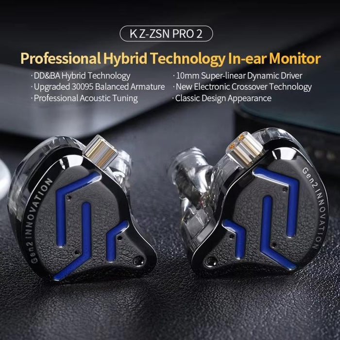 Auriculares intrauditivos con cable KZ-ZSN PRO 2 híbridos dinámicos + armadura balanceada de 1,2 m para voces en el escenario, música, juegos y audio Hi-Fi., Blue Black Standard, Blue Black With Mic, Silver Standard, Silver With Mic, Gold Standard     ...