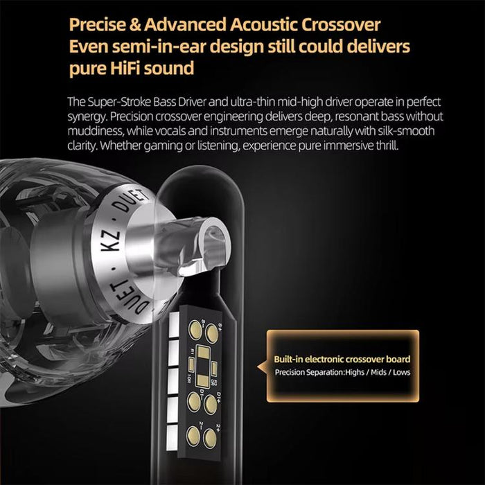 Auriculares con cable KZ-Duet de cuatro núcleos y doble controlador dinámico de 1,2 m, Black Standard 3.5mm, Black With Mic 3.5mm, White With Mic 3.5mm, Black Type-C Sound Card