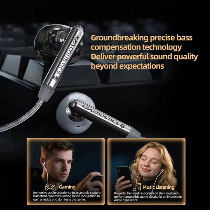 Auriculares con cable KZ-Duet de cuatro núcleos y doble controlador dinámico de 1,2 m, Black Standard 3.5mm, Black With Mic 3.5mm, White With Mic 3.5mm, Black Type-C Sound Card