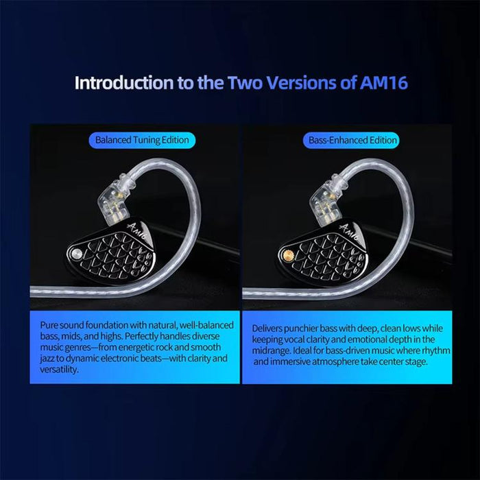Auriculares con cable KZ-AM16 con controladores dedicados de baja frecuencia, ideales para música, juegos y audio Hi-Fi. Cable de 1,2 m., Balanced Standard 3.5mm, Balanced With Mic 3.5mm, Bass Enhanced Standard 3.5mm, Bass Enhanced With Mic 3.5mm      ...