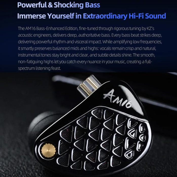 Auriculares con cable KZ-AM16 con controladores dedicados de baja frecuencia, ideales para música, juegos y audio Hi-Fi. Cable de 1,2 m., Balanced Standard 3.5mm, Balanced With Mic 3.5mm, Bass Enhanced Standard 3.5mm, Bass Enhanced With Mic 3.5mm      ...