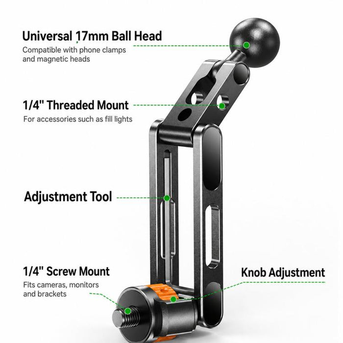 Soporte para trípode de teléfono con tornillo de 1/4 de pulgada para cámaras, monitores y aros de luz., Magnetic Mount, Tension Phone Clamp, 17mm Ball Joint Base Only