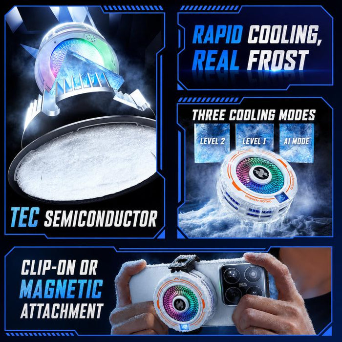 Refrigerador magnético semiconductor para teléfonos móviles con IA, pantalla de temperatura y luz RGB., White, Black, With Clip White, With Clip Black