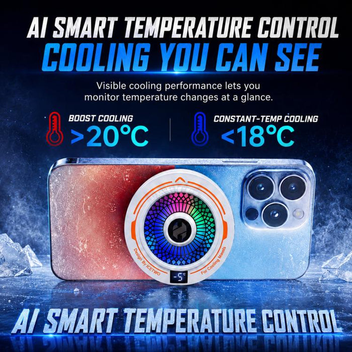 Refrigerador magnético semiconductor para teléfonos móviles con IA, pantalla de temperatura y luz RGB., White, Black, With Clip White, With Clip Black