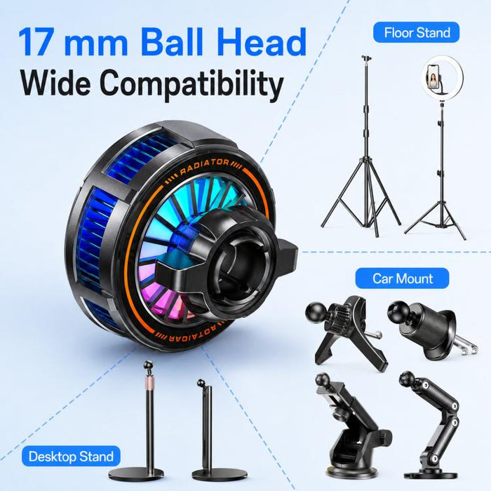 Ventilador de refrigeración magnético para teléfono con rótula de 17 mm y 3 velocidades para semiconductores., H8A Cooler Only, with Air Vent Clip C50, with Telescopic Suction Mount C12, with Desktop Live Stand A124, with Floor Tripod KP002            ...