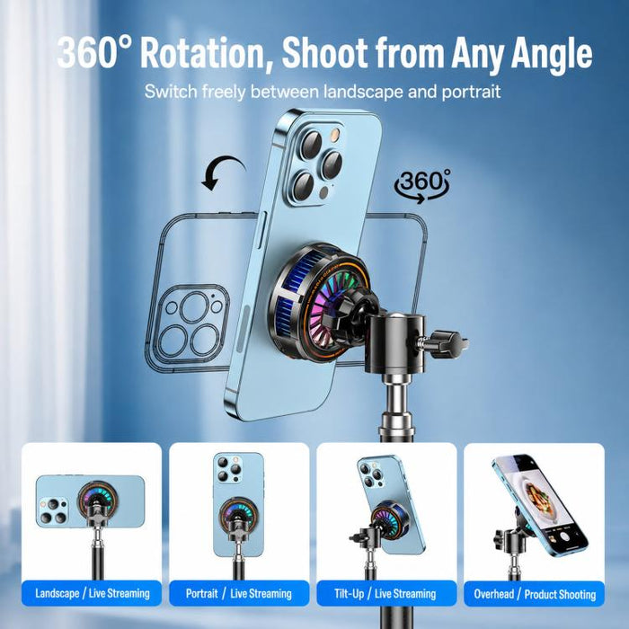 Ventilador de refrigeración magnético para teléfono con rótula de 17 mm y 3 velocidades para semiconductores., H8A Cooler Only, with Air Vent Clip C50, with Telescopic Suction Mount C12, with Desktop Live Stand A124, with Floor Tripod KP002            ...