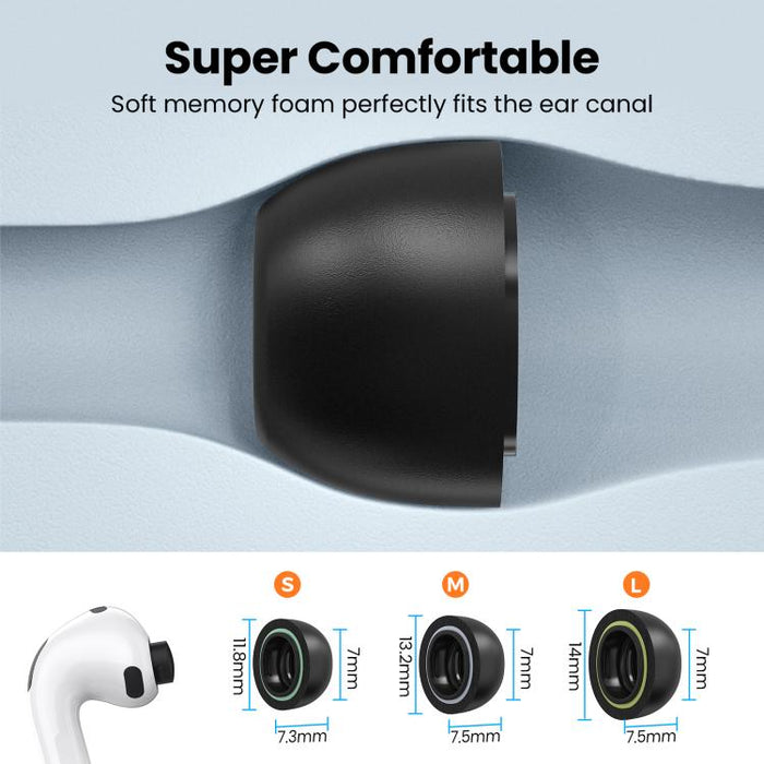 Para AirPods Pro 3 AhaStyle WE38 Juego de 3 pares de almohadillas de espuma viscoelástica de repuesto para auriculares con lápiz limpiador 3 en 1