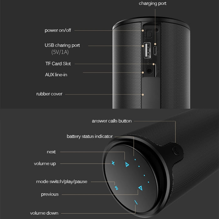 ZEALOT S8 Altavoz estéreo 3D con Bluetooth, columna de Subwoofer Inalámbrico, Control táctil portátil, reproducción de tarjeta AUX TF, manos libres con micrófono