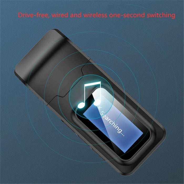 Adaptador 2 en 1 Bluetooth 5.0 Receptor de transmisor de audio inalámbrico sin unidad USB con pantalla LCD