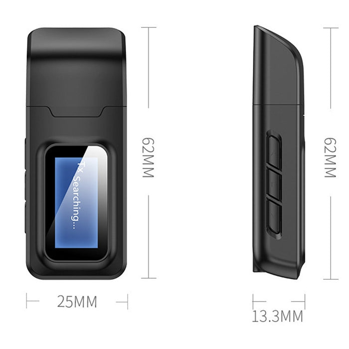Adaptador 2 en 1 Bluetooth 5.0 Receptor de transmisor de audio inalámbrico sin unidad USB con pantalla LCD