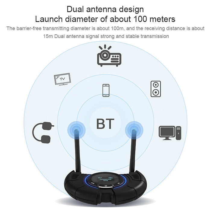 TX800 Fibra óptica Bluetooth 5.0 Transmisor Receptor Adaptador de audio con antenas duales y pantalla OLED