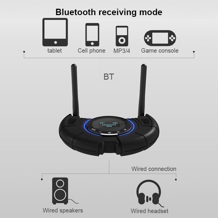 TX800 Fibra óptica Bluetooth 5.0 Transmisor Receptor Adaptador de audio con antenas duales y pantalla OLED