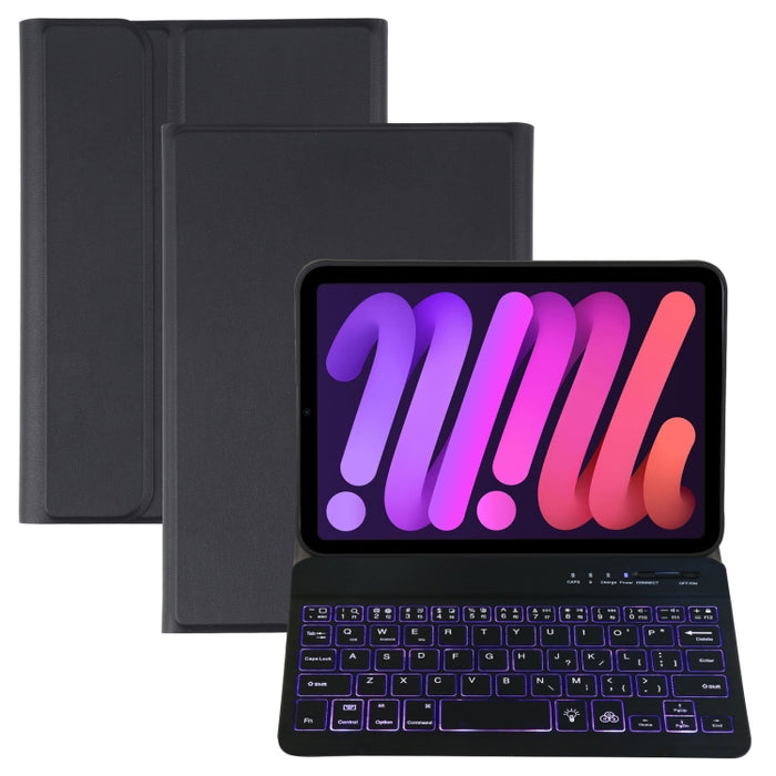 A06S Desmontable Textura de piel de cordero Ultra-delgado TPU Retroiluminación Teclado Bluetooth Funda de cuero para tableta con soporte para iPad mini 6