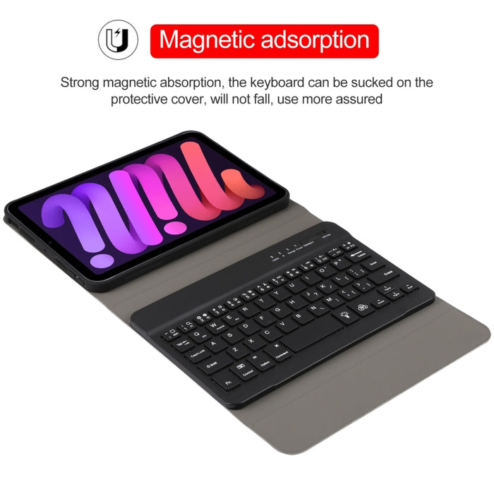 A06S Desmontable Textura de piel de cordero Ultra-delgado TPU Retroiluminación Teclado Bluetooth Funda de cuero para tableta con soporte para iPad mini 6