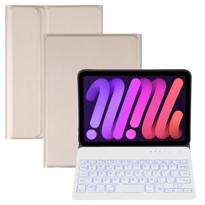 A06S Desmontable Textura de piel de cordero Ultra-delgado TPU Retroiluminación Teclado Bluetooth Funda de cuero para tableta con soporte para iPad mini 6