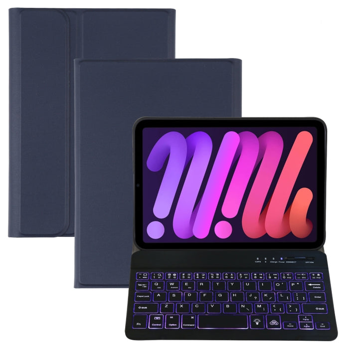 A06S Desmontable Textura de piel de cordero Ultra-delgado TPU Retroiluminación Teclado Bluetooth Funda de cuero para tableta con soporte para iPad mini 6