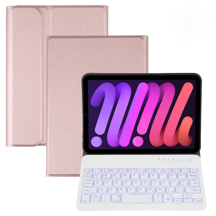 A06S Desmontable Textura de piel de cordero Ultra-delgado TPU Retroiluminación Teclado Bluetooth Funda de cuero para tableta con soporte para iPad mini 6