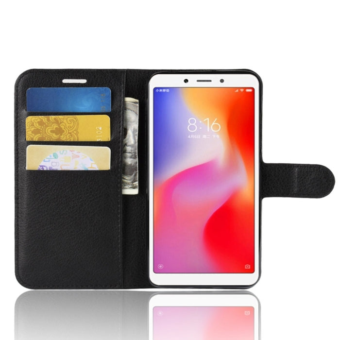 Estuche de cuero con tapa horizontal con textura Litchi para Xiaomi Redmi 6A, con billetera y soporte y ranuras para tarjetas, For Redmi 6A