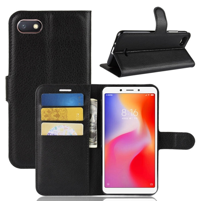 Estuche de cuero con tapa horizontal con textura Litchi para Xiaomi Redmi 6A, con billetera y soporte y ranuras para tarjetas, For Redmi 6A