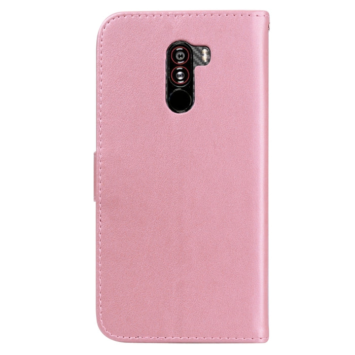 Funda de cuero PU con tapa horizontal en relieve rosa para Xiaomi Pocophone F1, con soporte y ranuras para tarjetas y billetera, For Poco F1, For Xiaomi Poco F1