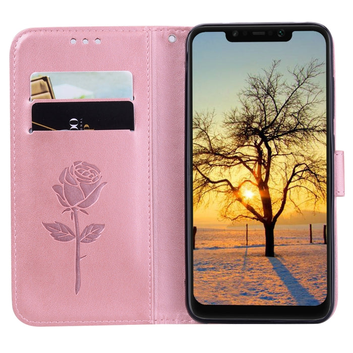 Funda de cuero PU con tapa horizontal en relieve rosa para Xiaomi Pocophone F1, con soporte y ranuras para tarjetas y billetera, For Poco F1, For Xiaomi Poco F1