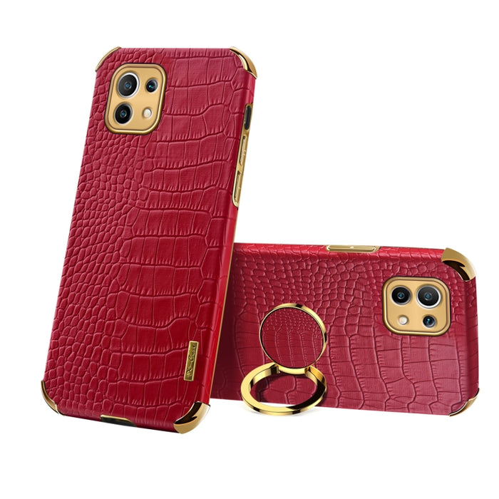 Para Xiaomi Mi 11 6D Estuche de cuero magnético con patrón de cocodrilo de TPU electrochapado con soporte para anillo, For Xiaomi Mi 11