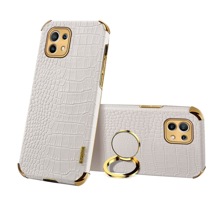 Para Xiaomi Mi 11 6D Estuche de cuero magnético con patrón de cocodrilo de TPU electrochapado con soporte para anillo, For Xiaomi Mi 11