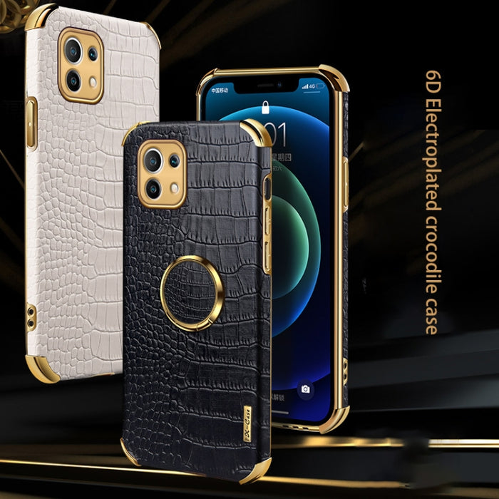 Para Xiaomi Mi 11 6D Estuche de cuero magnético con patrón de cocodrilo de TPU electrochapado con soporte para anillo, For Xiaomi Mi 11