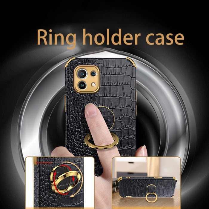 Para Xiaomi Mi 11 6D Estuche de cuero magnético con patrón de cocodrilo de TPU electrochapado con soporte para anillo, For Xiaomi Mi 11