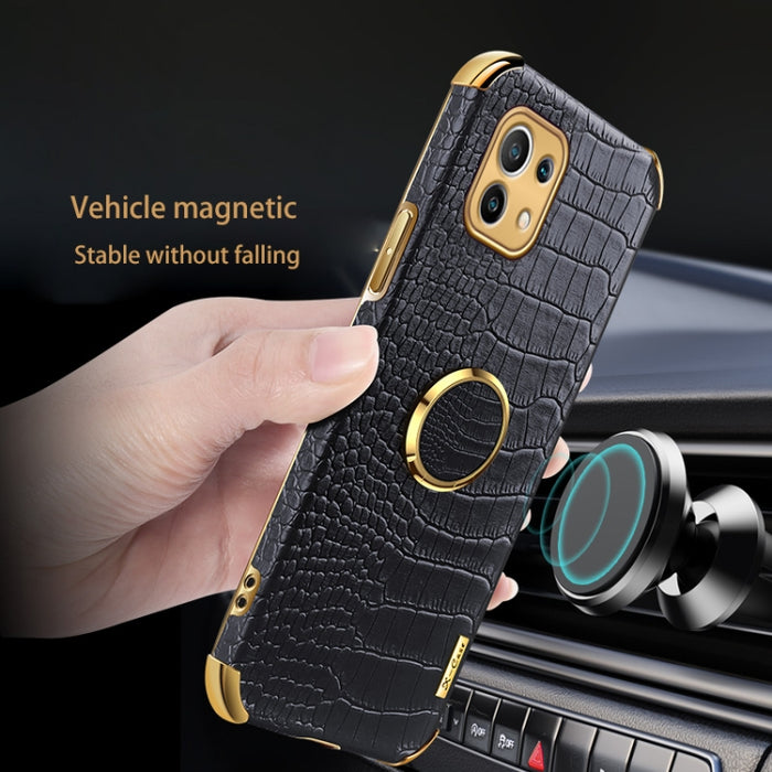 Para Xiaomi Mi 11 6D Estuche de cuero magnético con patrón de cocodrilo de TPU electrochapado con soporte para anillo, For Xiaomi Mi 11