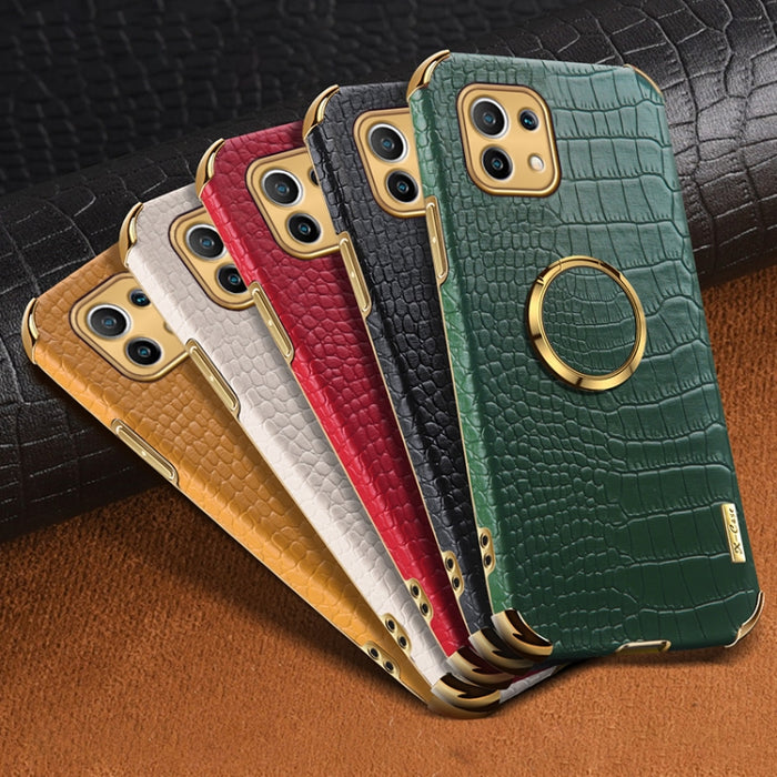 Para Xiaomi Mi 11 6D Estuche de cuero magnético con patrón de cocodrilo de TPU electrochapado con soporte para anillo, For Xiaomi Mi 11