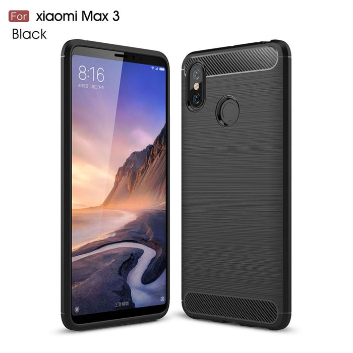 Funda de TPU a prueba de golpes de fibra de carbono con textura cepillada para Xiaomi Mi Max 3, For Xiaomi Mi Max 3