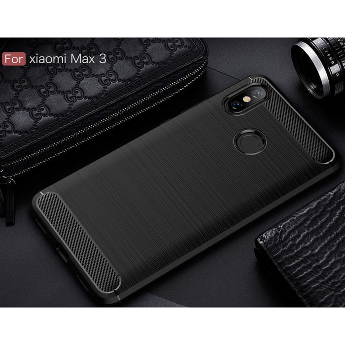 Funda de TPU a prueba de golpes de fibra de carbono con textura cepillada para Xiaomi Mi Max 3, For Xiaomi Mi Max 3