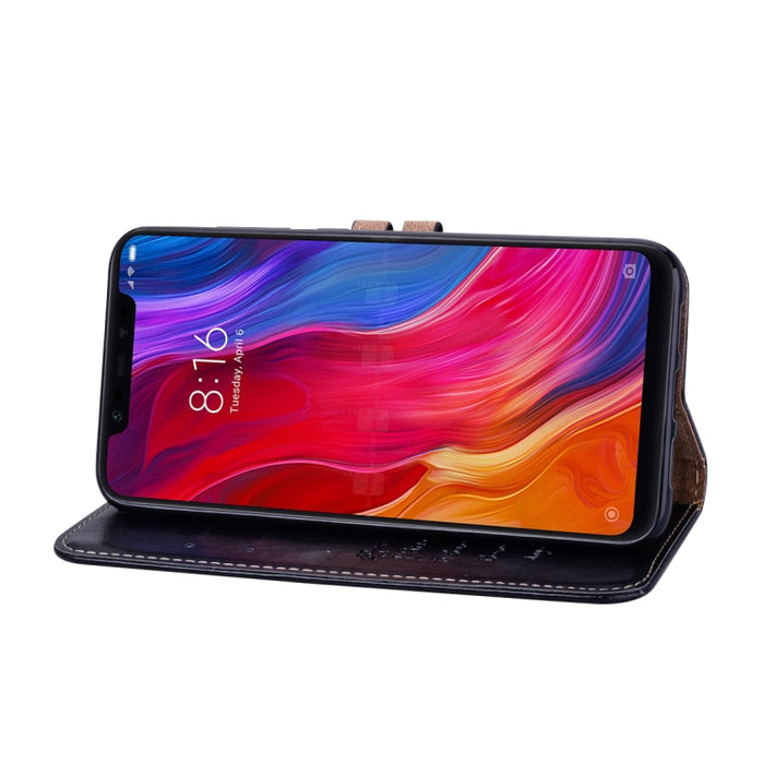 Estuche de cuero con tapa horizontal con textura de cera de aceite de estilo comercial para Xiaomi Mi 8, con soporte y ranuras para tarjetas y billetera, For Xiaomi Mi 8