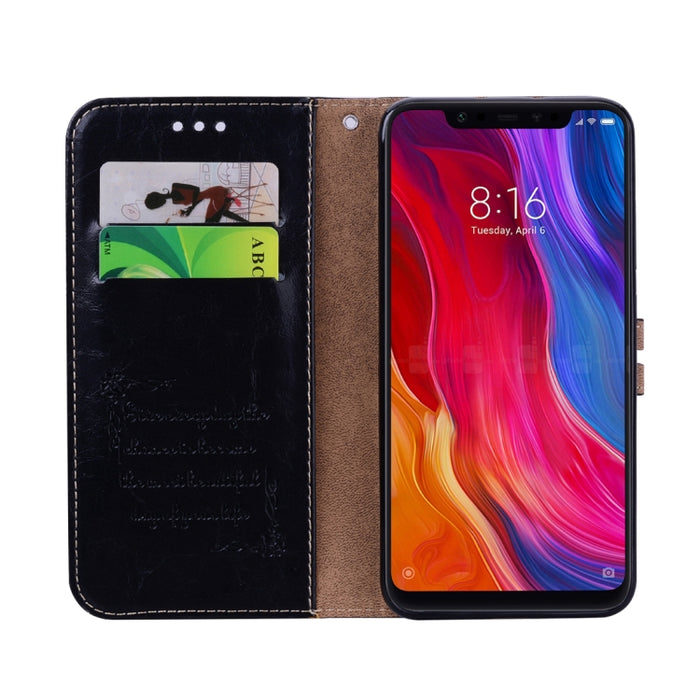 Estuche de cuero con tapa horizontal con textura de cera de aceite de estilo comercial para Xiaomi Mi 8, con soporte y ranuras para tarjetas y billetera, For Xiaomi Mi 8