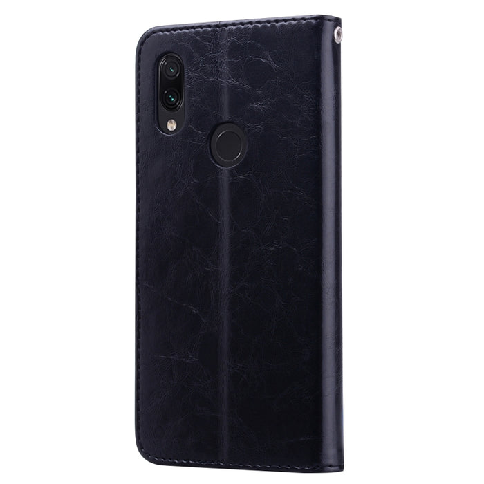 Estuche de cuero con tapa horizontal con textura de cera de aceite de estilo comercial para Xiaomi Redmi 7, con soporte y ranuras para tarjetas y billetera, For Xiaomi Redmi 7